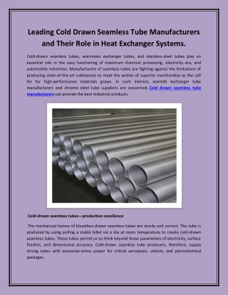 Leading Cold Drawn Seamless Tube Manufacturers and Their Role in Heat Exchanger Systems