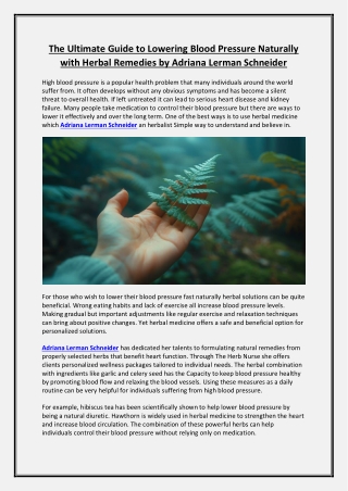 The Ultimate Guide to Lowering Blood Pressure Naturally with Herbal Remedies by Adriana Lerman Schneider