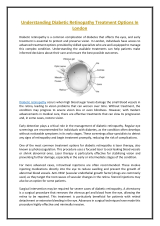 Understanding Diabetic Retinopathy Treatment Options In London