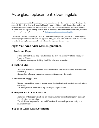 Auto glass replacement Bloomingdale