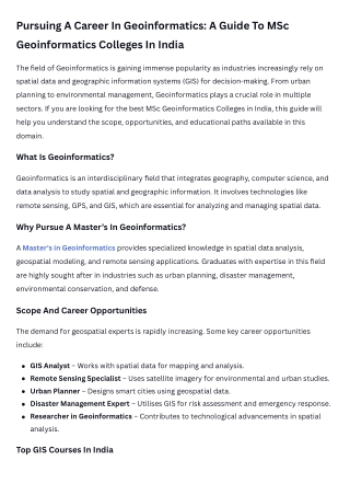 Pursuing A Career In Geoinformatics A Guide To MSc Geoinformatics Colleges In India