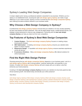 Sydney’s Leading Web Design Companies