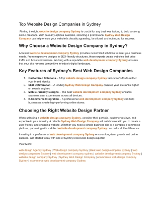Top Website Design Companies in Sydney