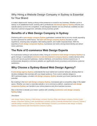 Why Hiring a Website Design Company in Sydney is Essential for Your Brand