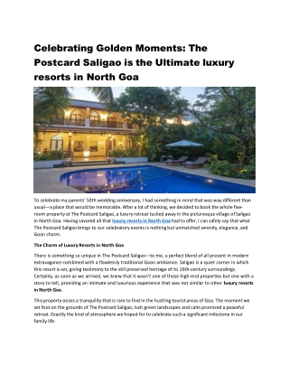 "Celebrating Golden Moments: The Postcard Saligao is the Ultimate luxury resorts