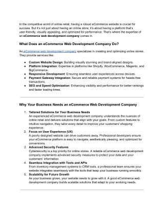 Why Choosing the Right eCommerce Web Development Company Matters