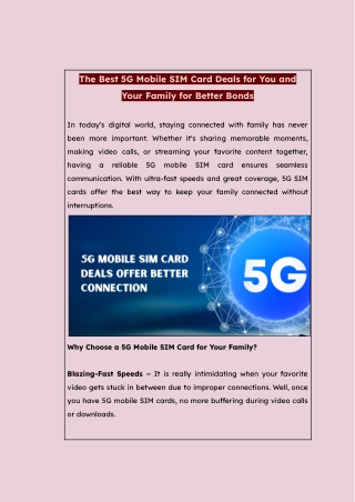 The Best 5G Mobile SIM Card Deals for You and Your Family for Better Bonds