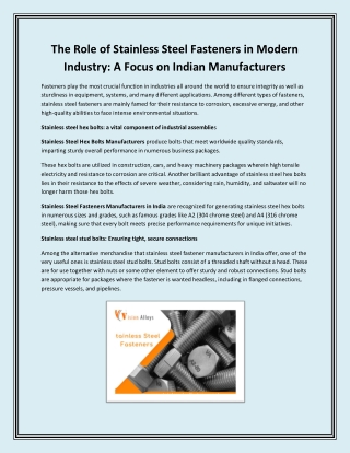 The Role of Stainless Steel Fasteners in Modern Industry A Focus on Indian Manufacturers