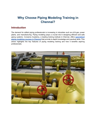 why choose piping modeling training in chennai