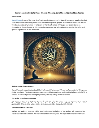 Comprehensive Guide to Dua-e-Masura: Meaning, Benefits, and Spiritual