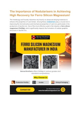 The Importance of Nodularisers in Achieving High Recovery for Ferro Silicon Magnesium