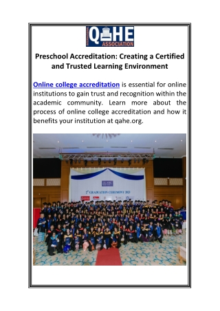 Preschool Accreditation Creating a Certified and Trusted Learning Environment