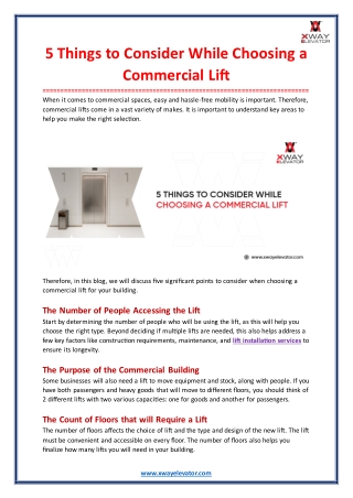 5 Things to Consider While Choosing a Commercial Lift