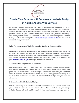 Elevate Your Business with Professional Website Design in Ajax by Abeona Web Services