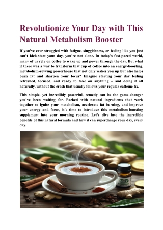 Revolutionize Your Day with This Natural Metabolism Booster
