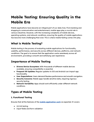 Mobile Testing_ Ensuring Quality in the Mobile Era