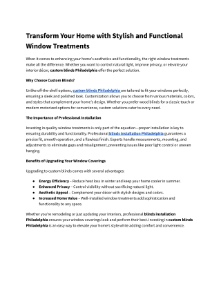Transform Your Home with Stylish and Functional Window Treatments