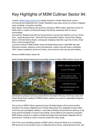 M3M Cullinan Sector 94 Noida