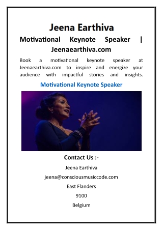 Motivational Keynote Speaker  Jeenaearthiva.com