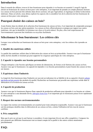 Sélectionner le bon fournisseur de caisses en bois pour votre entreprise