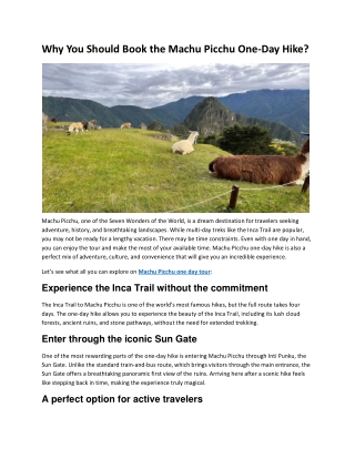 why you should book the machu picchu one day hike