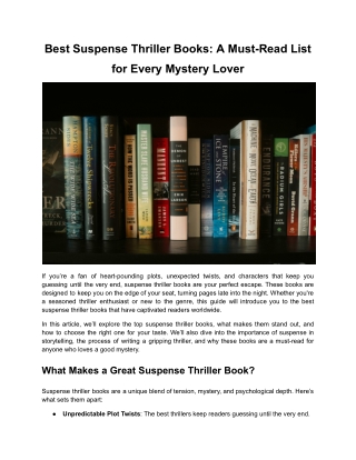 Best Suspense Thriller Books_ A Must-Read List for Every Mystery Lover