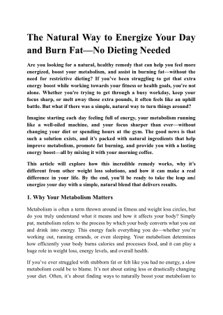 The Natural Way to Energize Your Day and Burn Fat—No Dieting Needed