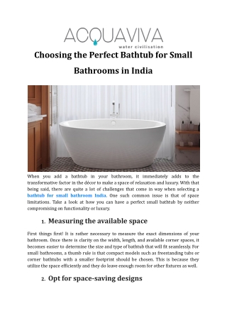 Choosing the Perfect Bathtub for Small Bathrooms in India