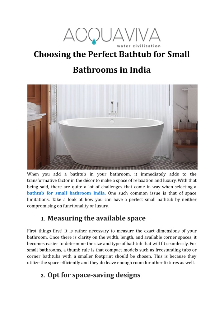 choosing the perfect bathtub for small