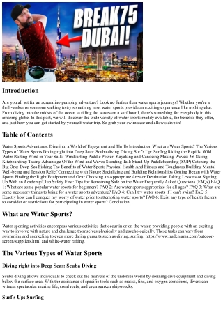 Water Sports Adventures: Study a Globe of Excitement and Adventures