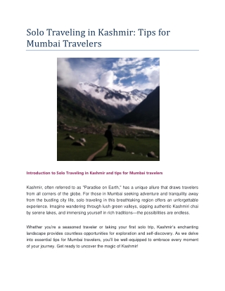 Solo Traveling in Kashmir: Tips for Mumbai Travelers
