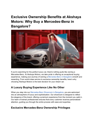 Exclusive Ownership Benefits at Akshaya Motors_ Why Buy a Mercedes-Benz in Bangalore