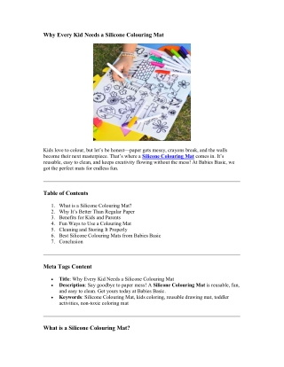Why Every Kid Needs a Silicone Colouring Mat