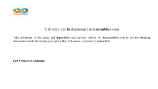 Cab Services In Andaman | Andamanbliss.com