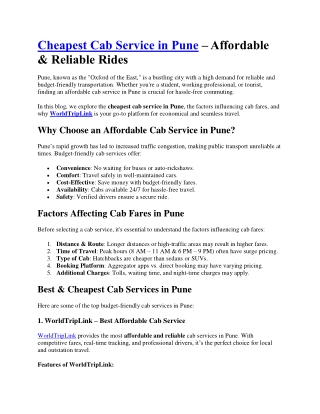 Cheapest Cab Service in Pune.Pune,