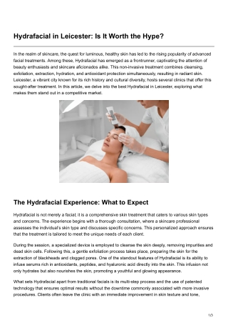Hydrafacial in Leicester Is It Worth the Hype
