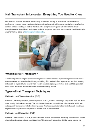 Hair Transplant in Leicester Everything You Need to Know