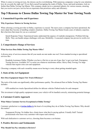 Top 5 Reasons to Choose Dallas Towing Top Master for Your Towing Needs