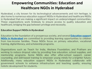 Empowering Communities Education and Healthcare NGOs in Hyderabad