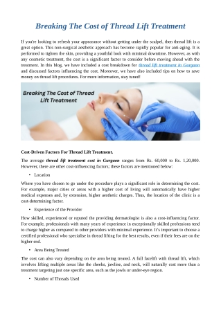 Breaking The Cost of Thread Lift Treatment