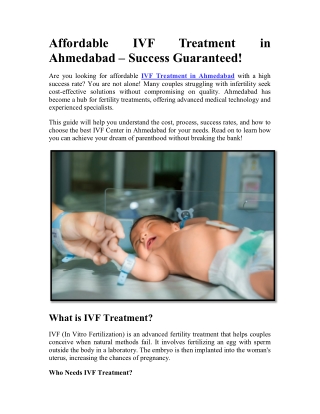 Affordable IVF Treatment in Ahmedabad