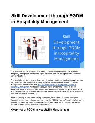 Skill Development through PGDM in Hospitality Management