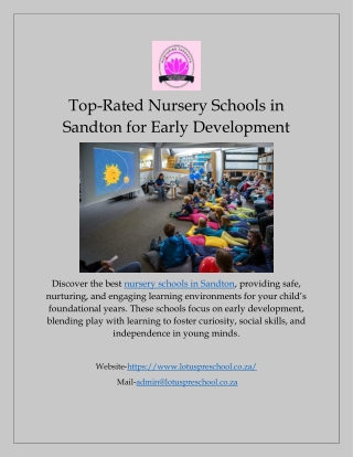Top-Rated Nursery Schools in Sandton for Early Development