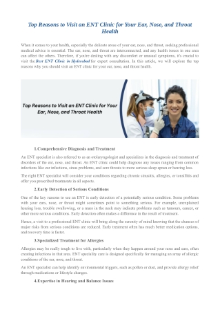 Top Reasons to Visit an ENT Clinic for Your Ear, Nose, and Throat Health