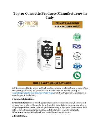 Top 10 Cosmetic Products Manufacturers in Italy