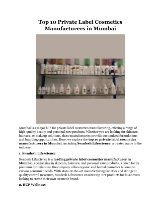 Top 10 Private Label Cosmetics Manufacturers in Mumbai