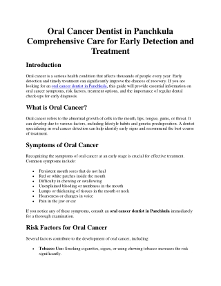 Oral Cancer Dentist in Panchkula Comprehensive Care for Early Detection and Treatment