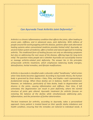 Can Ayurveda Treat Arthritis Joint Deformity