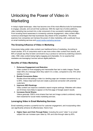 Unlocking the Power of Video in Marketing