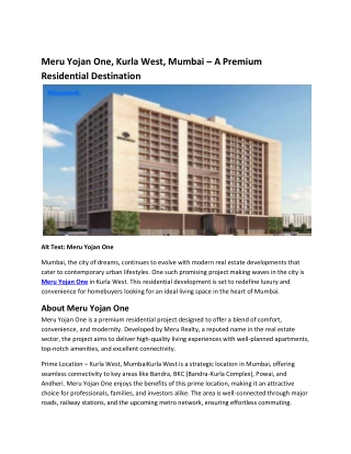 Meru Yojan One, Kurla West, Mumbai – A Premium Residential Destination